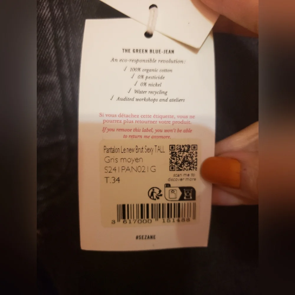 NWT Sezane The Green Blue Jean Brut SexyTall in Grey
